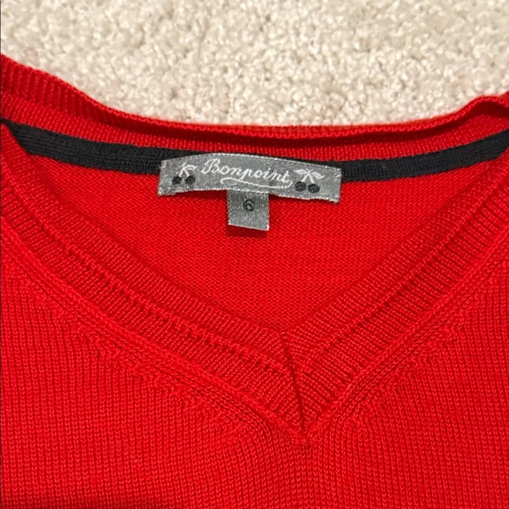 Bonpoint Kids Red V-Neck Cashmere Sweater, size 6 - Picture 1 of 5